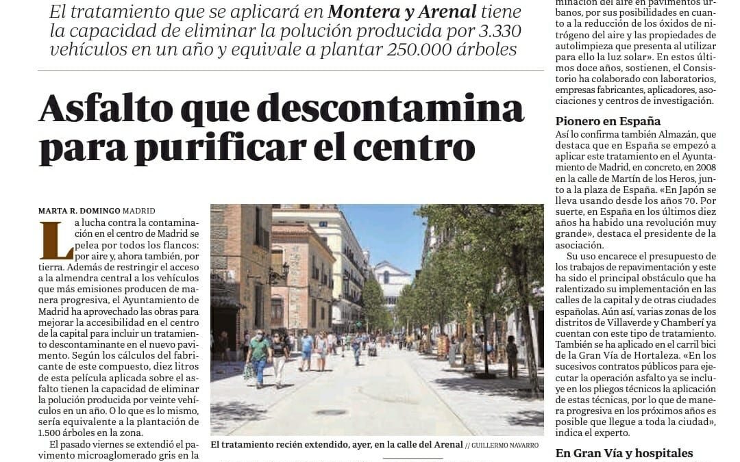 El Ayuntamiento de Madrid incluye en los  Pliegos de condiciones los tratamientos superficiales descontaminantes sobre pavimentos