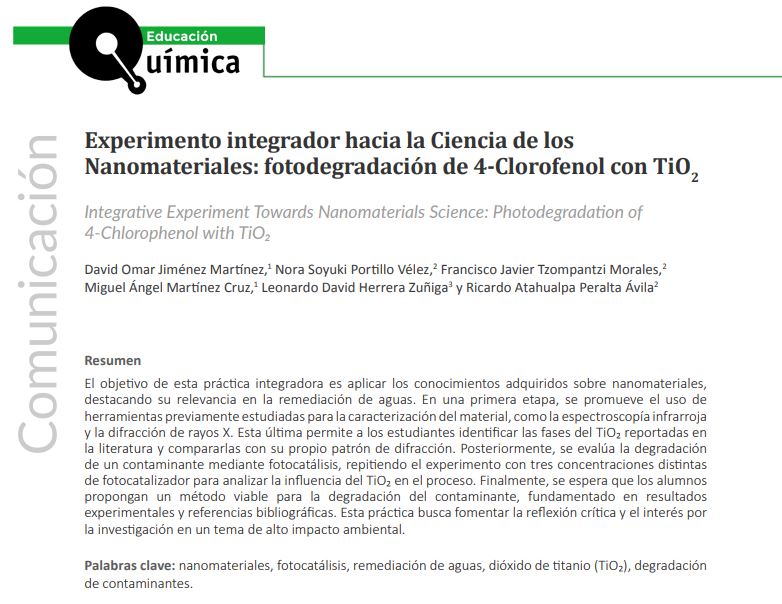 Experimento integrador sobre nanomateriales: fotodegradación de 4-Clorofenol con TiO₂